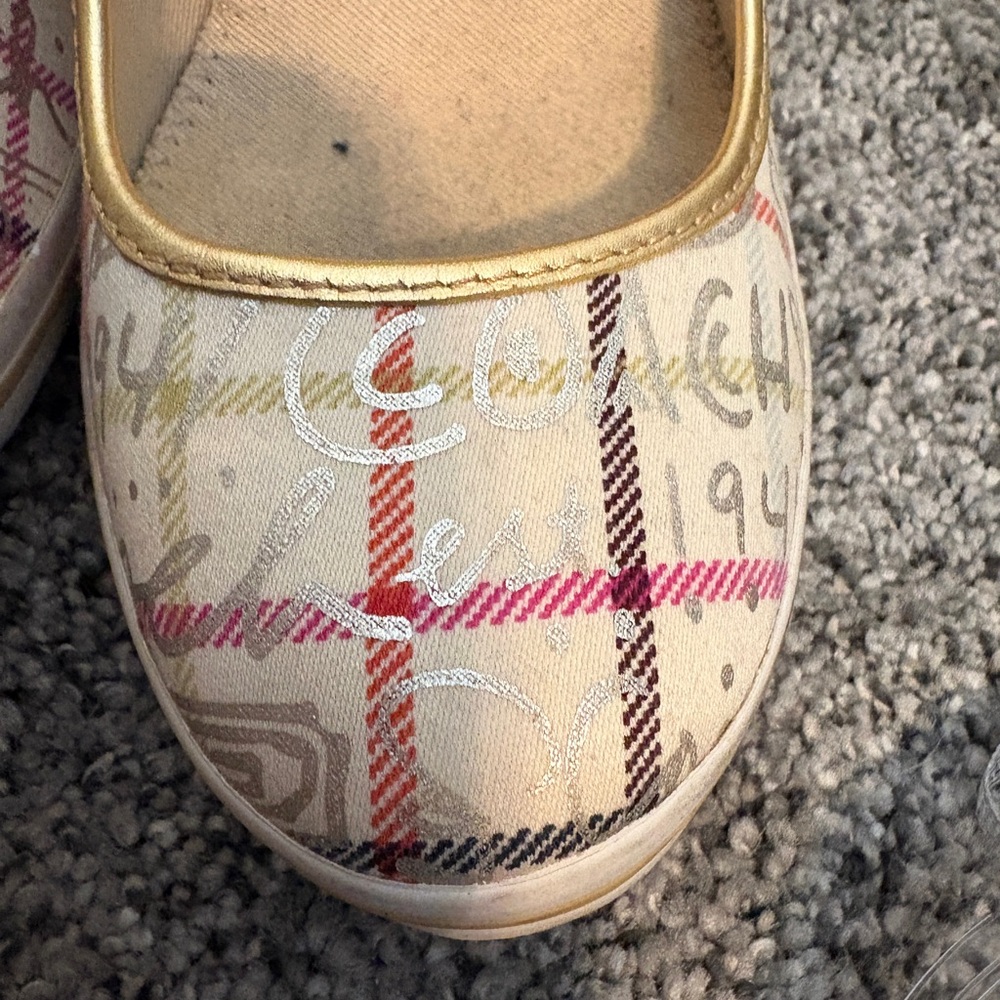 Coach Gold and Multicolor Sneaker Heels - Picture 3 of 9